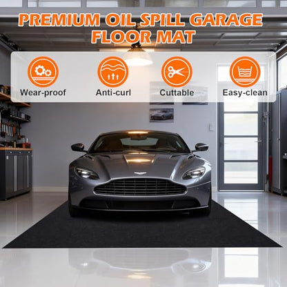 Grefinity Garage Floor Mat，7.5'x 20' Oil Spill Mat Heavy Duty Under Car Mat for Garage & Driveway, Protects Against Oil, Chemicals & Stains with TPE Anti-Leak Backing, Reusable & Washable - size: 7.5'x 20'