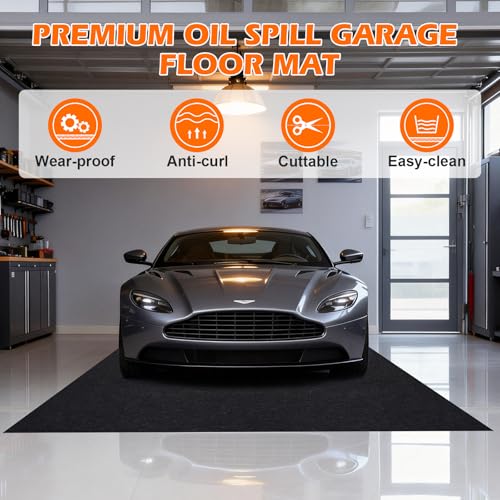 Grefinity Garage Floor Mat，7.4'x 17' Oil Spill Mat Heavy Duty Under Car Mat for Garage & Driveway, Protects Against Oil, Chemicals & Stains with TPE Anti-Leak Backing, Reusable & Washable - size: 7.4'x 17'