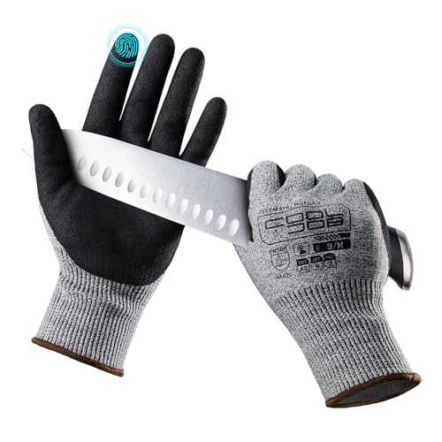 COOLJOB A3 Cut Resistant Safety Work Gloves with Nitrile Grip, Touchscreen & Flexible for Gardening Fishing Construction - color: A3 Grey (Pack of 1), size: Medium
