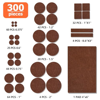 Felt Furniture Pads 300 Pieces, Furniture Pads for Hardwood Floors, Floor Protectors for Furniture Legs, Felt Pads for Furniture Brown - size: 300pcs Brown