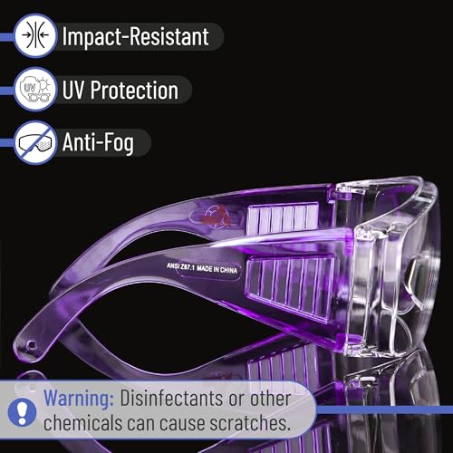 UNCO- Safety Goggles Over Glasses, Protective Goggles, Anti Fog, Work, Safety Glasses Over - color: Dark Blue and Purple Handle, size: 2 Pack