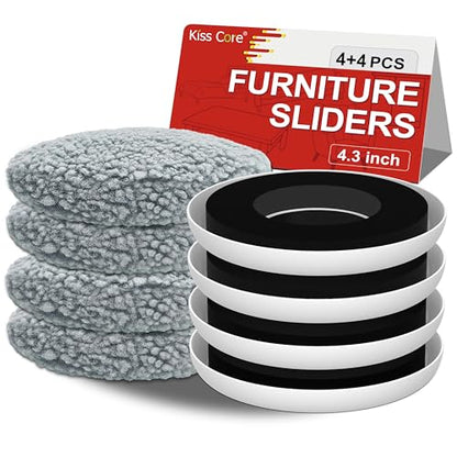 New Upgrade Furniture Movers Sliders, 4+4 Pack 4.3" Multi-Surface Furniture Sliders with Groove Design, Round 4PCS Moving Pads and 4 Hardwood Socks, Protect Floor and Easily Move Furniture - size: 4.3in Round 4+4Pack