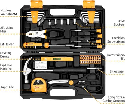 62-Piece Household Tool Set：Small Basic Home Tool Kit with Plastic Toolbox, Hand Tools with Storage Case DEKOPRO