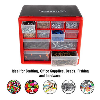 Stalwart - 75-ST6067 Storage Drawers-12 Compartment Organizer Desktop or Wall Mount Container- 4 Large and 8 Small Bins for Hardware, Beads, Jewelry, and More by - style: 12 Drawers