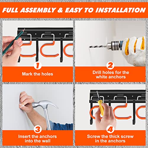 TVKB 51'' All Metal Garden Tool Organizer Adjustable Garage Tool Organizer Wall Mount Garage Organizers and Storage with Heavy Duty Hooks Tool Hangers for Garage Wall, Shed, Garden - size: 51inch(17"x3pack)