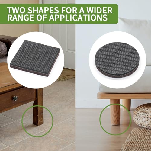 Non Slip Furniture Pads 16 PCS - 8 pcs 2” Round + 8 pcs 2" Square - Anti Slip Furniture Pads - Self Adhesive Rubber Feet Furniture Feet - Chair Leg Floor Protectors - size: Round 2 inch +Square 2 inch 16PACK