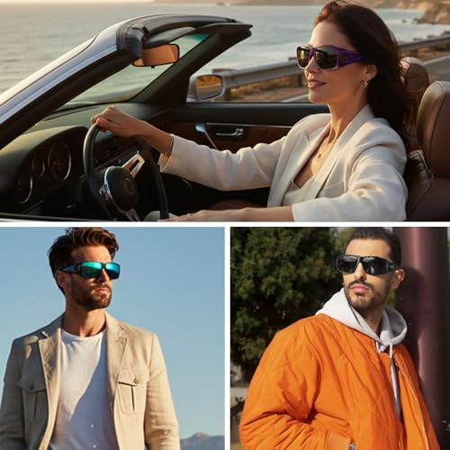 Myiaur Polarized Fit Over Glasses Sunglasses for Men Women, Trendy Wrap Around Sunglasses UV Protection for Driving (2 Pack) - color: A12(2 Pack) Black+bright Black/Green Lens