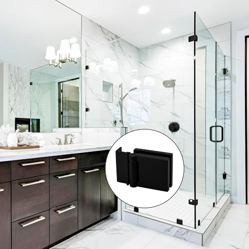 FHC L-Mount Universal Hinge, Aluminum Material, Matte Black Finish, for 1/4" Tempered Glass, Free-Swinging Single-Acting, Square Design Shower Door Hinge - color: Matte Black