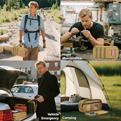 ATRIPACK Tactical Tool Bag for Men,Wide Mouth Tool Pouch with Water-Resistant, Multi-purpose Range Bags with Zipper Handle,Heavy Duty Small Tool box organizer for Repairman, Carpenters, Handyman - color: Brown