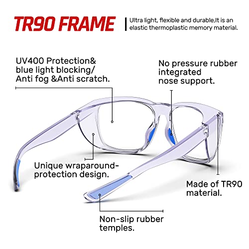 DILANCO Clear Safety Glasses Goggles With Side Shields for Women Men,Fog & Scratch-Resistant Complete UV Protection Eyewear - color: Purple