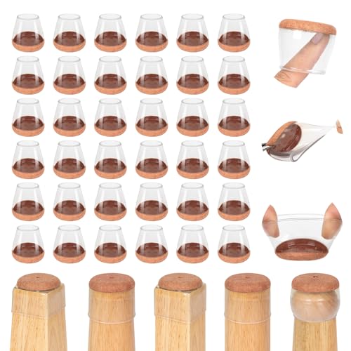 Amrules 36Pcs Round Chair Leg Floor Protectors, Silicone Chair Feet Caps to Protect Tile Floors, Felt Pads Furniture Leg Caps Covers from Scratches and Noise (Brown Edging, Fit: 0.9"-1.29") - color: Clear & Brown-36pcs, size: Edging S(Fit:0.9"-1.29")