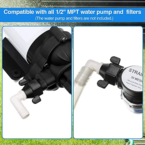 Dreyoo 1/2 Inch x 14 NPT x 1/2 Inch Barb Elbow and Straight Swivel Adapter RV Water Pump Fittings with Thread Seal Tape, 0.5 Inches Female Threaded Pex Fittings for Water Pump Strainer ()