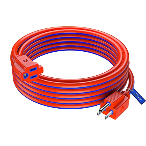 Maximm 25 Ft Blue and Orange Extension Cord, Heavy Duty 3-Prong Outdoor Power Cable, ETL Listed for Contractors - color: Blue and Orange, size: 25 Feet