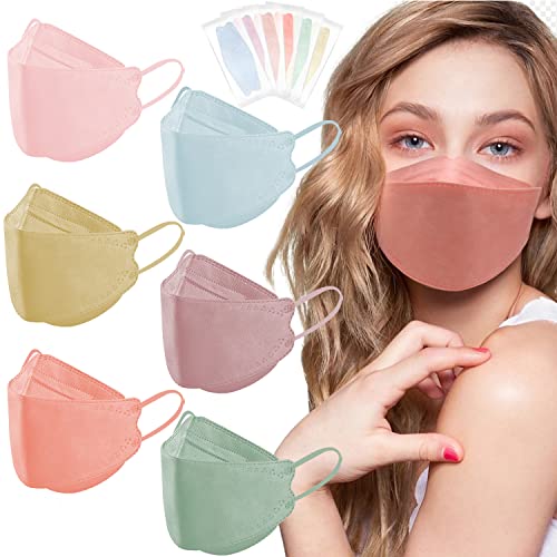 60PCS KF94 Disposable Face Mask,Individually Packaged,Fish Mouth Type 4-Ply Breathable Mask with Adjustable Nose,Daily Use. (Color-B) - color: Color B