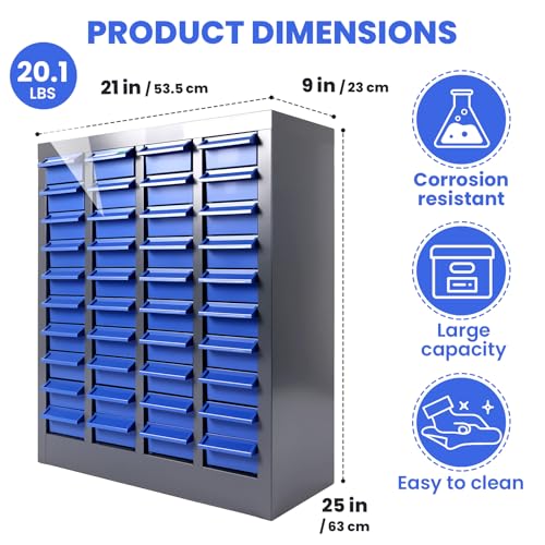 40 Drawer Parts Cabinet,330 Lb Nut and Bolt Storage Cabinet,Abs Nut and Tool Storage Organizer,with Dividers and Labels,Suitable for Studio,Laboratory and Home Use/Blue - size: Parts Cabinet:21X9X25 in