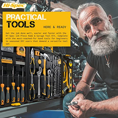Hi-Spec 126pc Home Garage Mechanics DIY Tool Kit Set. Complete Handyman Auto, Car, Bike and Household Repairs Tool Box Set - size: 126 PCS