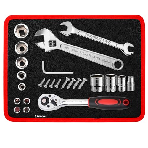 Strong Magnetic Tool Mat Magnetic Parts Tray with Anti-Slip Backing Heavy Duty with Powerful Magnets for Organizing Screws Nuts Bolts Small Tools - Workshop, Garage, DIY-Red 1PCS
