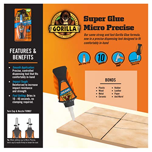 Gorilla Micro Precise Super Glue, 6 Gram, Clear, (Pack of 6) - size: 6 - Pack