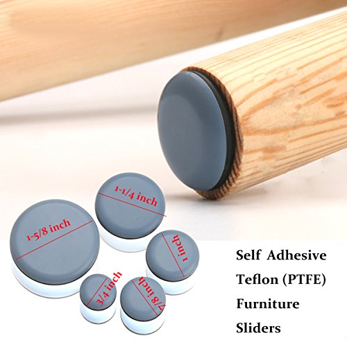 1" Adhesive Furniture Sliders -Furnigear Chair Glides PTFE Mover Slide on Furniture & Kitchen Appliances Slider Easy and Safely - Best Furniture Sliders for Carpet Hardwood Floors (20 Pack) - size: 1" Adhensive, grey-20pack