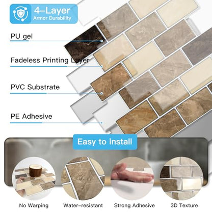 Art3d Peel and Stick Backsplash Tiles – 12"x12" Yellow Jasper Thicker Design, Self-Adhesive Wall Tile for Kitchen & Bathroom - color: Yellow Jasper