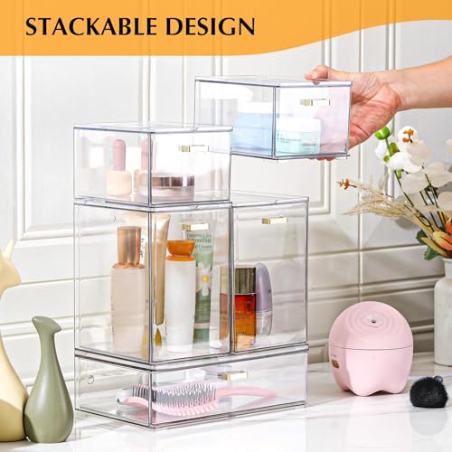 LALOBLUE Set of 5 Stackable Storage Drawers, Clear Acrylic Organizer Bins for Beauty Supplies, Perfect for Makeup Vanity, Undersink, Kitchen, Cabinet,Pantry Organization and Storage - style: 5 Pack
