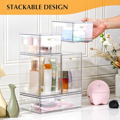 LALOBLUE Set of 5 Stackable Storage Drawers, Clear Acrylic Organizer Bins for Beauty Supplies, Perfect for Makeup Vanity, Undersink, Kitchen, Cabinet,Pantry Organization and Storage - style: 5 Pack
