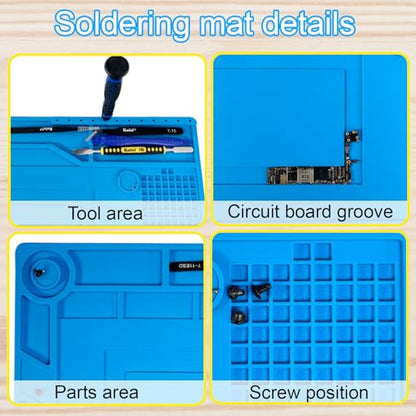 Kaisi Soldering Mat,15.35" x 10.6" Inch Heat Resistant Silicone Work Mat,Solder Pad for Soldering,Screws,Tools Repair Pad,Soldering Gun Iron Workbench Protection