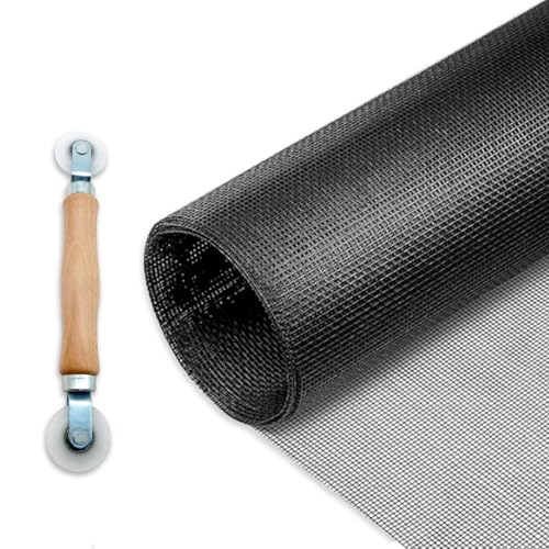 MAISHI Replacement 36" x 86" Fiberglass Screen Mesh with Solid Wood Handle Roller, Black 18x16 Mesh for Standard Screen Doors and Windows, High Visibility & Fresh Airflow, Mesh & Tool Only No Spline - color: Charcoal/Black, size: 36in × 86in