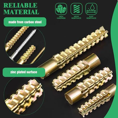 180Pcs / 90 Sets 4 Size Steel Wall Anchor with Screws, 5x30mm, 6x32mm, 8x38mm, 10x60mm Heavy Duty Loose Hinge Hole Repair Kit for Concrete, Hollow and Wooden Wall