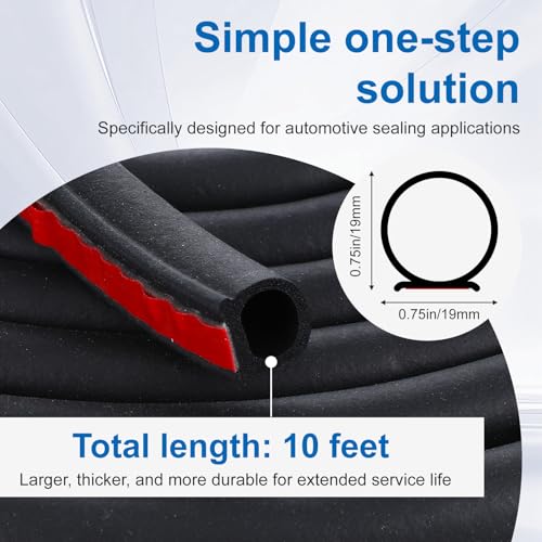 10 Ft Car Door Seal - D Shaped Rubber Weather Stripping Door Seal - Self Adhesive Soundproofing Weatherstripping for Car Window Truck Auto RV