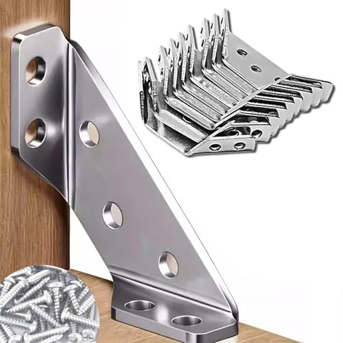 Heavy Duty Stainless Steel Furniture Corner Connectors - Triangle Bracket with Drill and Screws, Universal for Wood Furniture, Drawers, Cabinets, Tables, and Chairs