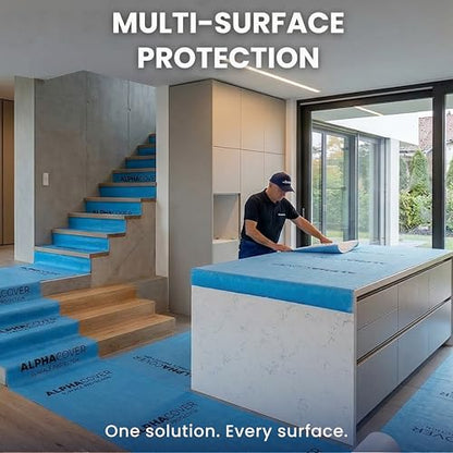 From Plain to Beautiful in Hours AlphaCover Blue Protective Floor Covering Sample - 20" x 20", Self-Adhesive Floor Protector for Moving & Construction, Waterproof & Breathable - size: Sample
