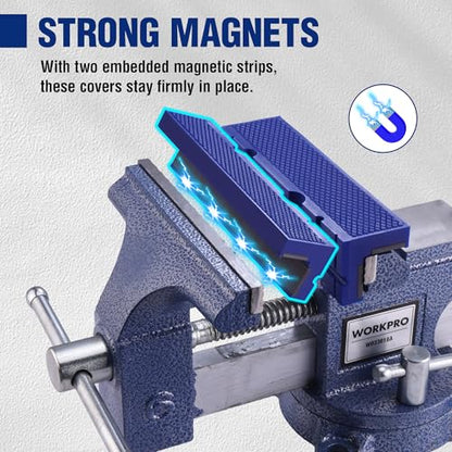 WORKPRO 6" Magnetic Vise Jaw Pads, TPU Soft Grips with Dual-Sided V-Groove & Flat Design, Ideal for Drill Press, Bench Clamp, Metalworking and Woodworking - style: 6"