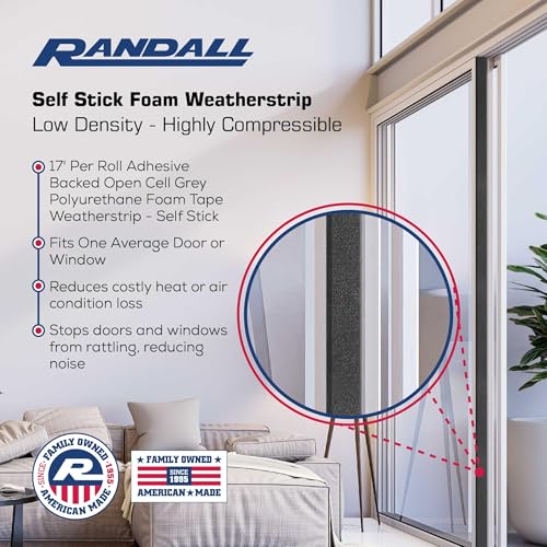 Grey Polyurethane Foam Tape Weatherstrip (1/4" Thick x 3/8" Wide x 17' L) - size: 1/4" Thick x 3/8" Wide x 17' L
