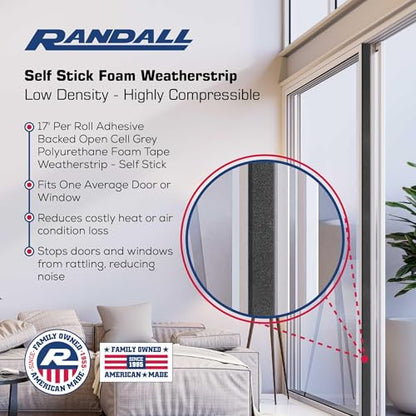 Grey Polyurethane Foam Tape Weatherstrip (1/4" Thick x 3/8" Wide x 17' L) - size: 1/4" Thick x 3/8" Wide x 17' L