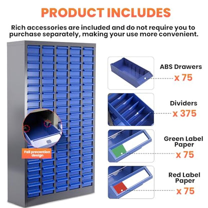75 Drawers - Part Cabinet, Shelves & Label Stickers - Bolt and Nut Organizer Bolt Bin Cabinets, Durable Steel Tool Storage Cabinet for Garage/Workshop Small Parts/Hardware Organization - style: 75 Drawer
