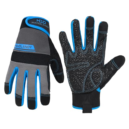 HANDLANDY Grip Work Gloves for Women Men, Safety Utility Yard Working Gloves, Flexible Touch Screen Mechanics Gloves (Grip-upgraded, Large (Pack of 1)) - color: Blue (1 Pair), size: Large