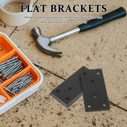 SEWACC 6 Sets Stainless Steel Straight Flat Brackets with Screws for Furniture Repair Fixing Corner Brackets and Shelf Mending Plates Metal Brace Kit for Wood Support and Reinforcement