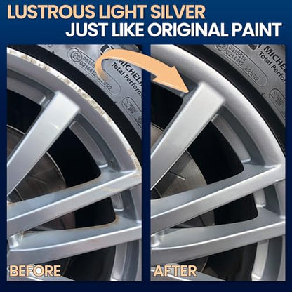 Silver Wheel Touch Up Paint, Chrome Rim Paint for Curb Rash, Wheel Scratch Repair Kit for Chrome, Alloy, Aluminum, Enamel, Universal Silver Automotive Touch Up Paint Pen (1 fl oz) - color: Light Silver