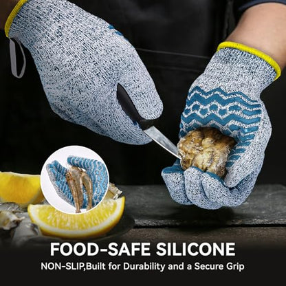 HandLove Cut Resistant Gloves, 100% Food Contact Safe, CE Level 5 Premium Protective Cutting Gloves - color: Blue, size: Small