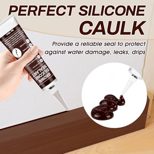 2 PCS Brown Caulk, 100% Waterproof Brown Silicone Caulk for Bathroom Shower Kitchen Tile Floor Sealing, Stronger Adhesion, Shrink & Crack Proof, with a Scraper for Applying Evenly, 100mlx2 - style: Brown