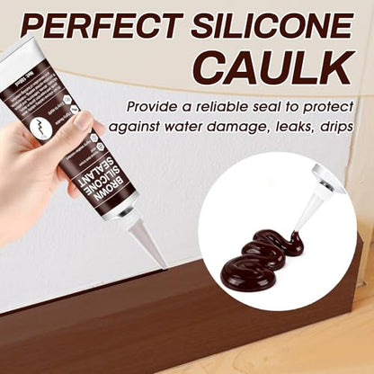 2 PCS Brown Caulk, 100% Waterproof Brown Silicone Caulk for Bathroom Shower Kitchen Tile Floor Sealing, Stronger Adhesion, Shrink & Crack Proof, with a Scraper for Applying Evenly, 100mlx2 - style: Brown