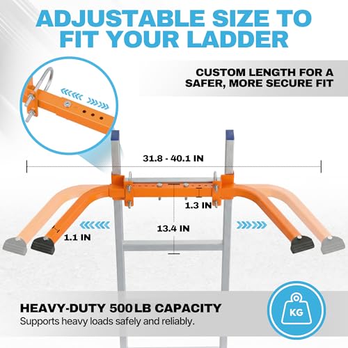Ladder Stabilizer – Aluminum Ladder Standoff for Extension Ladder | Adjustable Half Frame Stabilizer with Dual Arms for Roof, Gutter Cleaning & Wall Work | Non-Slip Rubber Pads - color: Aluminum Ladder Stabilizer Half-Frame