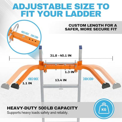 Ladder Stabilizer – Aluminum Ladder Standoff for Extension Ladder | Adjustable Half Frame Stabilizer with Dual Arms for Roof, Gutter Cleaning & Wall Work | Non-Slip Rubber Pads - color: Aluminum Ladder Stabilizer Half-Frame