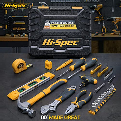 Hi-Spec 57pc Home Garage DIY Tool Kit Set. Complete Beginner Handyman and Home Mechanics Tool Box Set for Auto, Car, Bike and Household Repairs - size: 57 PCS