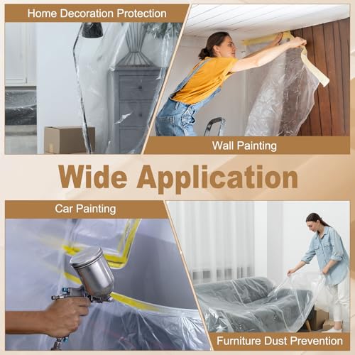 HARFINGTON Pre-Taped Masking Film 59.1" x82ft Adhesive Tape and Drape Painters Plastic Drop Cloth Film with Tape Plastic Sheeting for Automotive Painting Covering, Blue - color: Blue, size: 59.1"x82ft