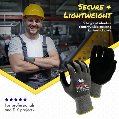 Garden & Work Gloves for Men and Women – Cut Resistant Gardening Gloves with Grip, Lightweight Breathable Safety Gloves for DIY, Construction, Warehouse & General Handling – Large, Pack of 3 - color: Black and Grey
