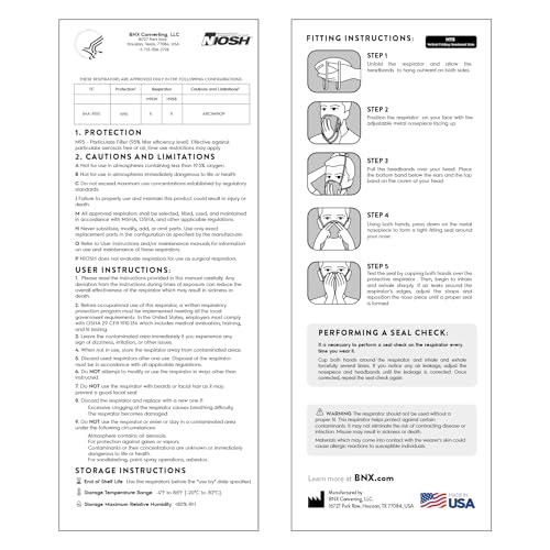 AccuMed BNX N95 Mask Black NIOSH Certified MADE IN USA Particulate Respirator Protective Face Mask (50-Pack, Approval Number TC-84A-9315 / Model H95B) Black - color: 50-pack Black