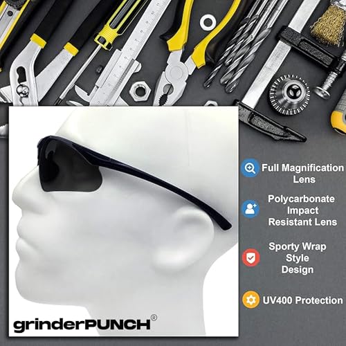 grinderPUNCH Full Lens Magnification Safety Glasses Readers ANSI Z87 Impact Resistant Diopter Magnifying Reading Glasses - style: Tinted +1.50 Diopter