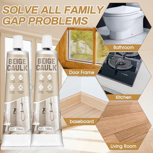 Beige Caulk, 200g Silicone Caulk for Bathroom Shower Kitchen Tile Floor Sealing, Waterproof, Stronger Adhesion, Shrink & Crack Proof, with a Scraper for Applying Evenly, 100g*2 - style: Beige